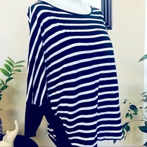 Navy Blue and White Striped Dolman Blouse Sz XL